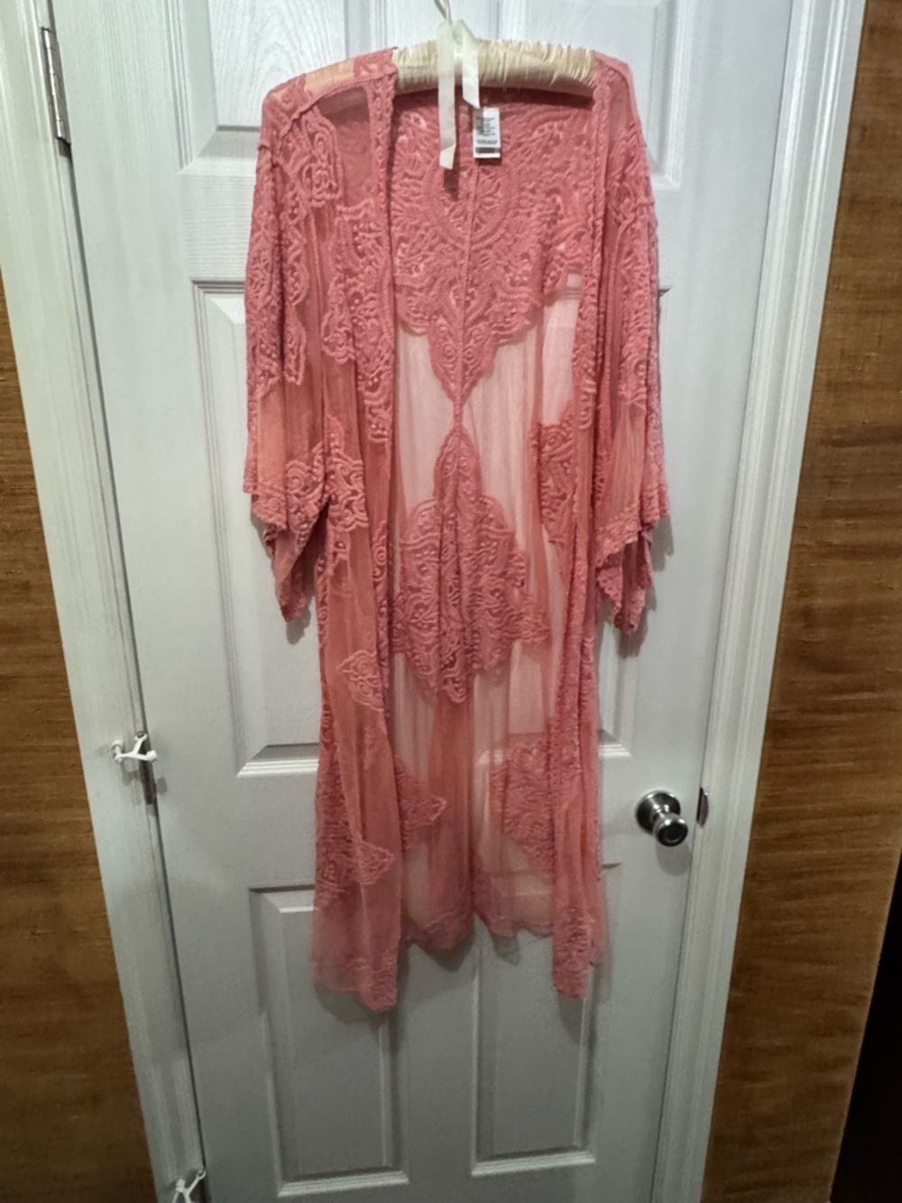 Sheer Coral Lace Kimono Duster